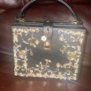 Floral Rhinestone Side Pocket Cross Slim Handle Conceal Carry Handbag Purse Tote